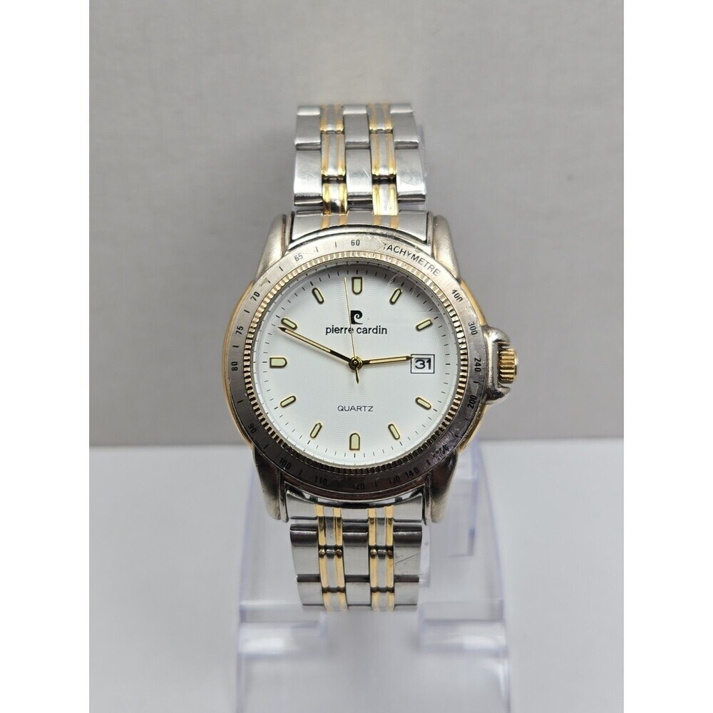 Pierre Cardin Mens Tachymeter Date 41mm Watch Two Tone Silver Gold New Battery